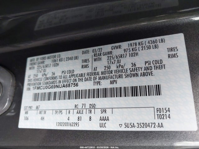 Ford ESCAPE SE 2022 1FMCU0G69NUA68756 Image 9