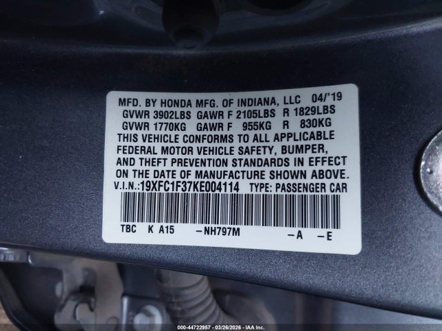 19XFC1F37KE004114 Honda CIVIC EX