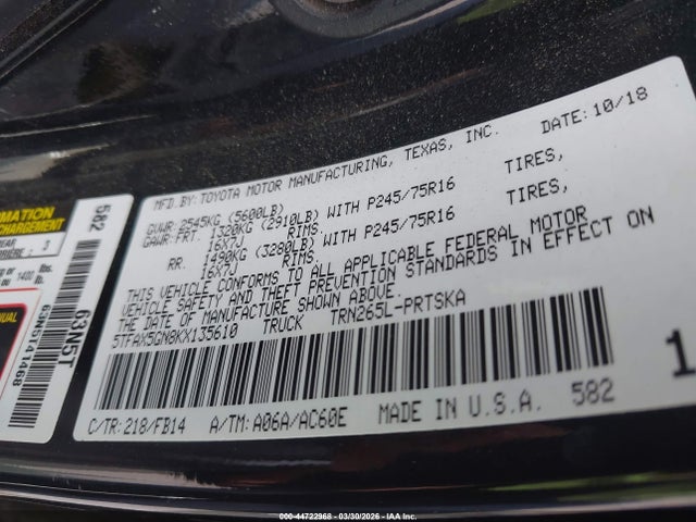 5TFAX5GN8KX135610 Toyota Tacoma Sr