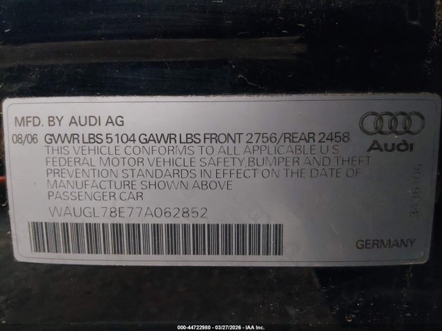 2007 AUDI S4 WAUGL78E77A062852 Photo 8