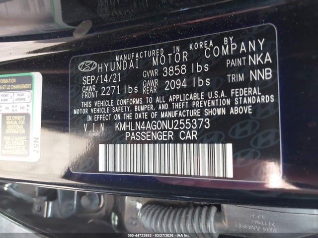 Продаж на аукціоні авто 2022 Hyundai Elantra Sel, vin: KMHLN4AG0NU255373, номер лоту: 44722983