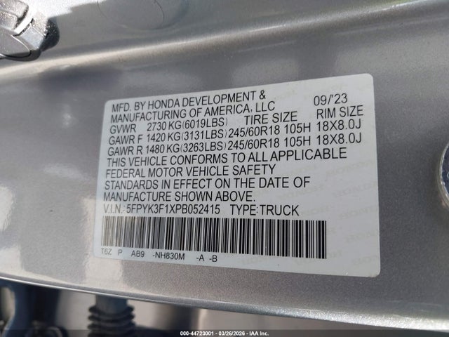 Honda Ridgeline Sport 2023 5FPYK3F1XPB052415 Image 9