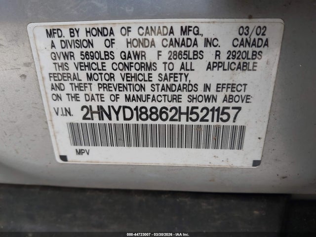 Aukcja sprzedaży 2002 Acura Mdx, vin: 2HNYD18862H521157, numer aukcji: 44723007