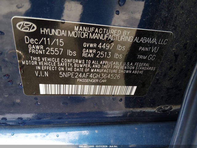 Hyundai SONATA SE 2016 5NPE24AF4GH364526 Image 9