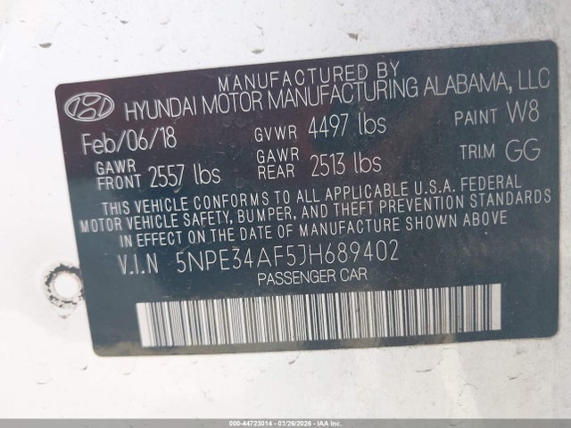 5NPE34AF5JH689402 Hyundai Sonata Limited