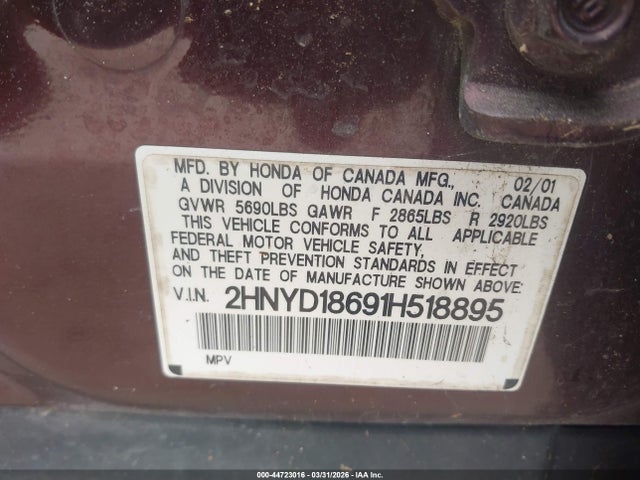 2001 Acura Mdx მანქანა იყიდება აუქციონზე, vin: 2HNYD18691H518895, აუქციონის ნომერი: 44723016
