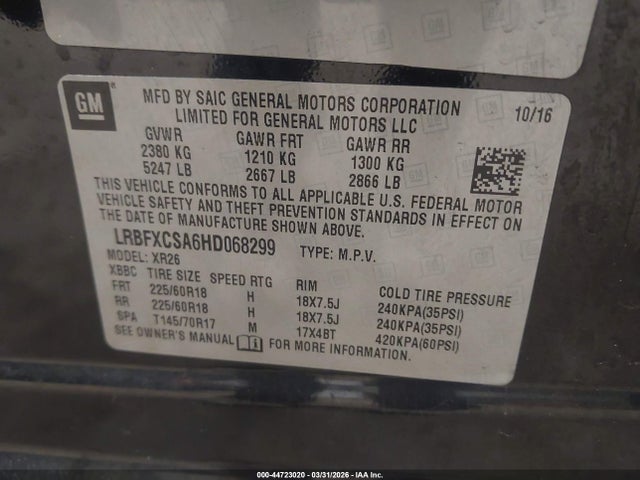 Aukcja sprzedaży 2017 Buick Envision Preferred, vin: LRBFXCSA6HD068299, numer aukcji: 44723020