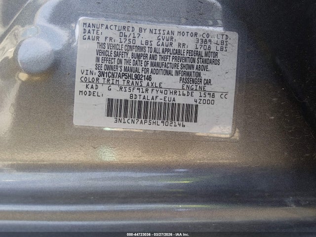 3N1CN7AP5HL902146 Nissan Versa 1.6 S