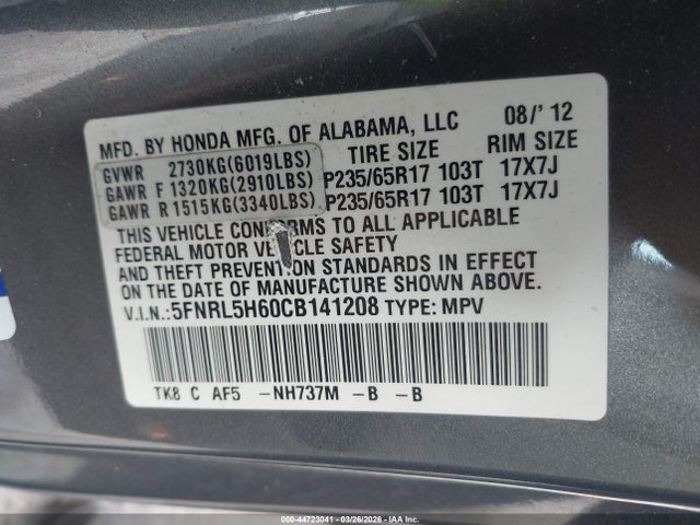 2012 HONDA ODYSSEY 5FNRL5H60CB141208 Photo 8