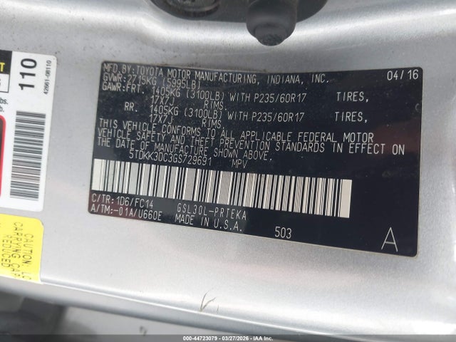 Toyota Sienna Le 8 Passenger 2016 5TDKK3DC3GS729691 Image 17
