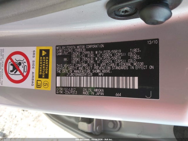 44723098 :رقم المزاد ، JTJBC1BA6B2041328 vin ، 2011 Lexus Rx 450h مزاد بيع