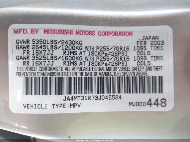 2003 MITSUBISHI MONTERO SPORT JA4MT31R73J045534 Photo 8