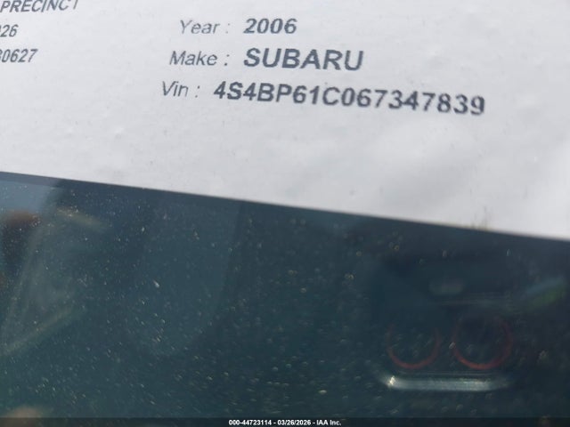 2006 Subaru Outback 2.5i მანქანა იყიდება აუქციონზე, vin: 4S4BP61C067347839, აუქციონის ნომერი: 44723114