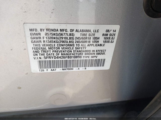 Продаж на аукціоні авто 2015 Acura Mdx, vin: 5FRYD4H26FB010898, номер лоту: 44723116