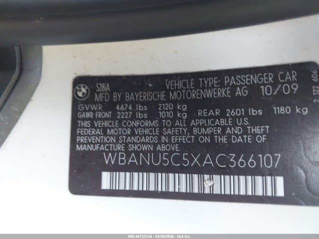 Продаж на аукціоні авто 2010 Bmw 528i, vin: WBANU5C5XAC366107, номер лоту: 44723134