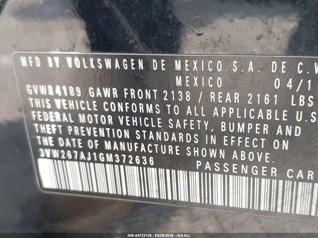 3VW267AJ1GM372636 Volkswagen Jetta 1.4t S