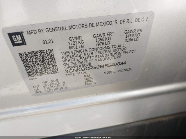3GNKBCRS2MS540884 Chevrolet Blazer Fwd 2lt