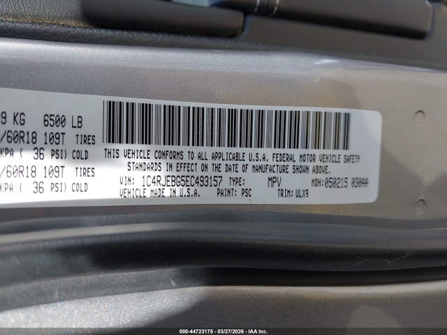 2014 Jeep Grand Cherokee Limited მანქანა იყიდება აუქციონზე, vin: 1C4RJEBG5EC493157, აუქციონის ნომერი: 44723175