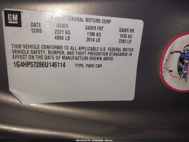 Продаж на аукціоні авто 2006 Buick Lucerne Cx, vin: 1G4HP57286U146114, номер лоту: 44723176