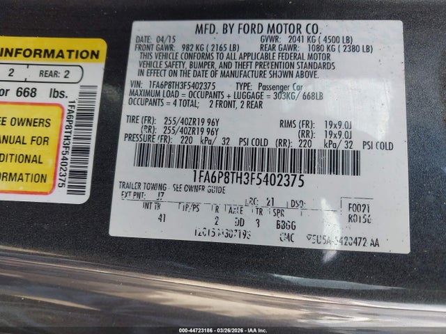 2015 FORD MUSTANG 1FA6P8TH3F5402375 Photo 8