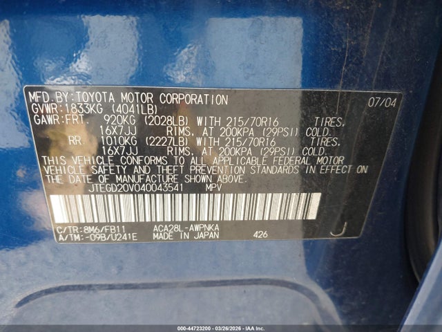 2004 TOYOTA RAV4 JTEGD20V040043541 Photo 8