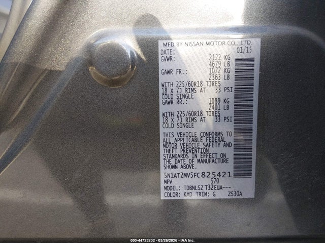 Nissan Rogue Sl 2015 5N1AT2MV5FC825421 Image 9