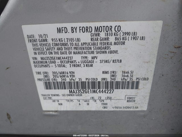 MAJ3S2GE1MC444227 Ford Ecosport Se