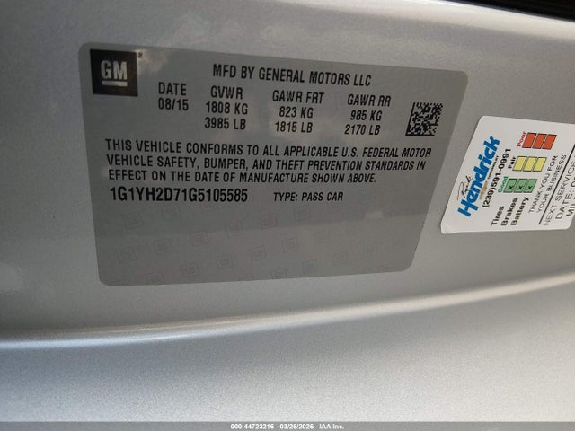 1G1YH2D71G5105585 Chevrolet Corvette Stingray Z51
