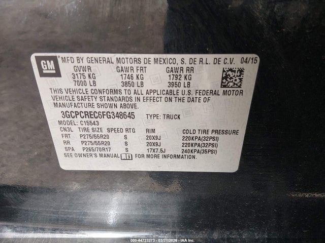 3GCPCREC6FG348645 Chevrolet Silverado 1500 1lt