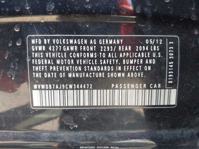 Продаж на аукціоні авто 2012 Volkswagen Golf 2.5l 4-door, vin: WVWDB7AJ9CW344472, номер лоту: 44723283