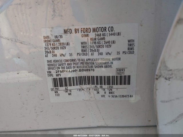 Продажа на аукционе авто 2020 Ford Edge St Line, vin: 2FMPK4J99LBB08970, номер лота: 44723304