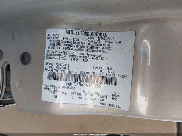 2007 FORD FOCUS 1FAHP34N67W170365 Photo 8