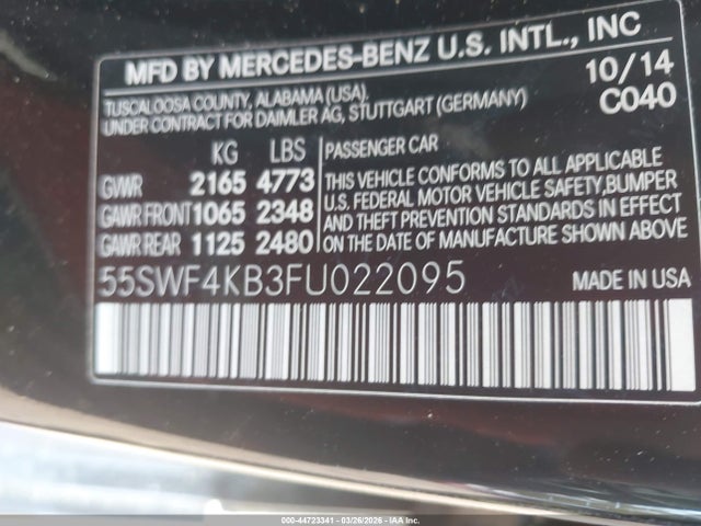 Продаж на аукціоні авто 2015 Mercedes-benz C 300 Sport 4matic, vin: 55SWF4KB3FU022095, номер лоту: 44723341