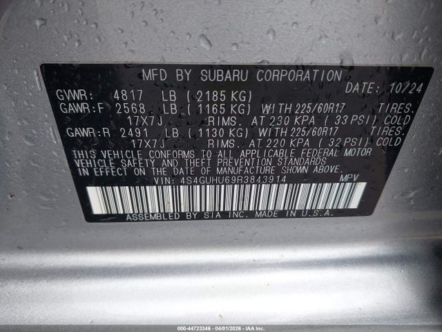 Aukcja sprzedaży 2024 Subaru Crosstrek Wilderness, vin: 4S4GUHU69R3843914, numer aukcji: 44723346
