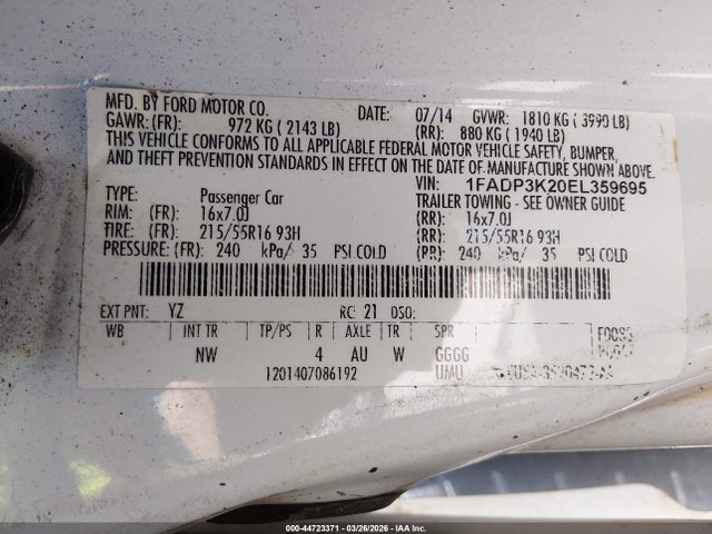 Ford FOCUS SE 2014 1FADP3K20EL359695 Image 9