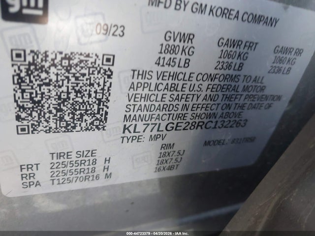 KL77LGE28RC132263 Chevrolet Trax Fwd 1rs