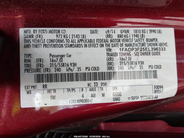 Ford FOCUS SE 2014 1FADP3F25EL396333 Image 9