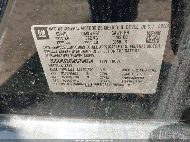 44723410 :رقم المزاد ، 3GCUKSEC9EG394224 vin ، 2014 Chevrolet Silverado 1500 1lz مزاد بيع
