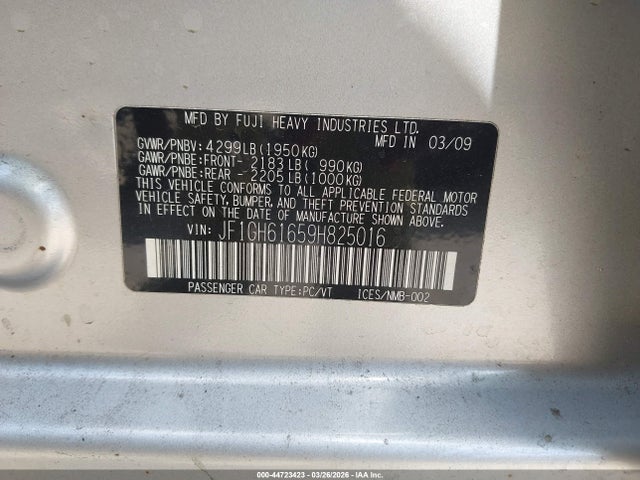 Aukcja sprzedaży 2009 Subaru Impreza 2.5i, vin: JF1GH61659H825016, numer aukcji: 44723423