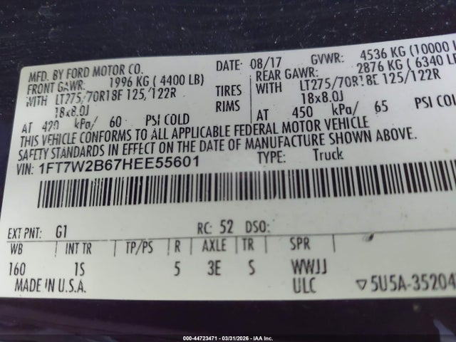 Ford F-250 Xl 2017 1FT7W2B67HEE55601 Image 9