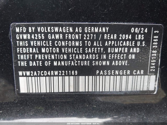 Aukcja sprzedaży 2024 Volkswagen Golf Gti 2.0t 380 Se, vin: WVW2A7CD4RW221169, numer aukcji: 44723488