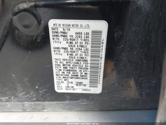 Aukcja sprzedaży 2016 Nissan Rogue S, vin: JN8AT2MT0GW029408, numer aukcji: 44723490