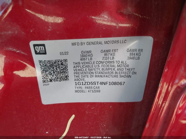 1G1ZD5ST4NF108067 Chevrolet Malibu Fwd Lt