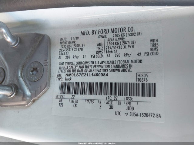 44723520 :رقم المزاد ، NM0LS7E21L1460984 vin ، 2020 Ford Transit Connect Xl مزاد بيع