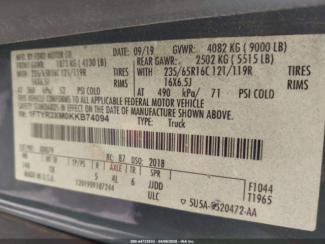 2019 FORD TRANSIT-250 1FTYR3XM0KKB74094 Photo 8