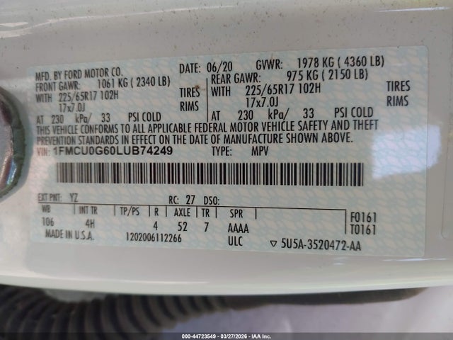 Ford ESCAPE SE 2020 1FMCU0G60LUB74249 Image 9
