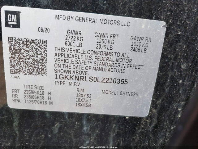 Продаж на аукціоні авто 2020 Gmc Acadia Fwd Sle, vin: 1GKKNRLS0LZ210355, номер лоту: 44723595