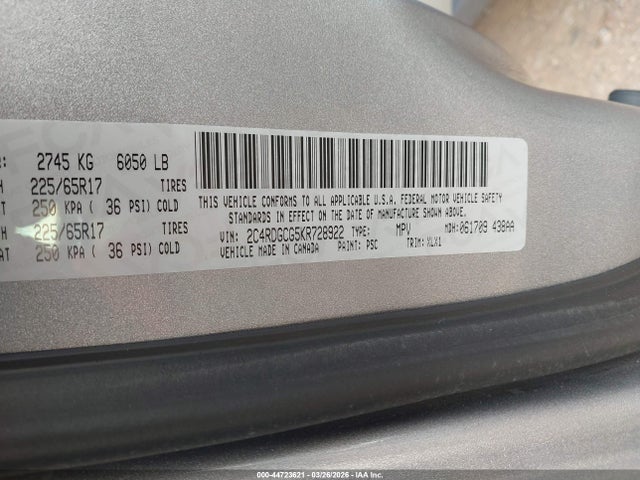 2019 DODGE GRAND CARAVAN 2C4RDGCG5KR728922 Photo 8