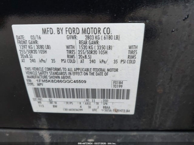 Ford EXPLORER XLT 2016 1FM5K8D86GGC45509 Image 9