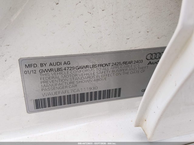 Aukcja sprzedaży 2012 Audi A4 2.0t Premium, vin: WAUEFAFL7CA111930, numer aukcji: 44723633